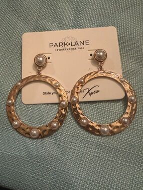 NWT Park Lane Gold Pearl Hoop Drop Earrings